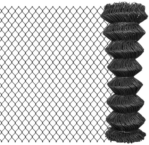 vidaXL Outdoor Garden Chain Link Fence/Fencing Screen Mesh Barrier - 15m Length, 1.25m Height, Grey, PVC-Coated Steel