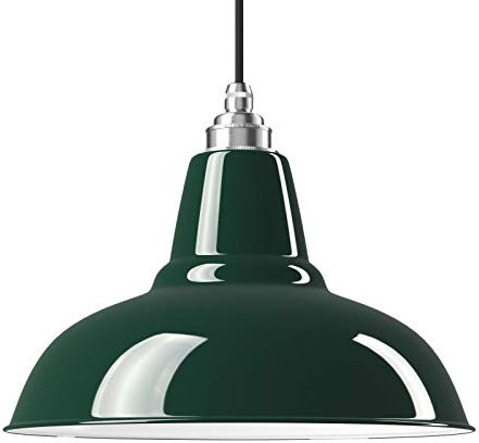 Relight Emaille-Leuchte Industrieleuchte Küchenleuchte Newton Moosgrün (Ø 28cm) an E27 Vintagefassung Nickel, 2m Textilkabel Schwarz