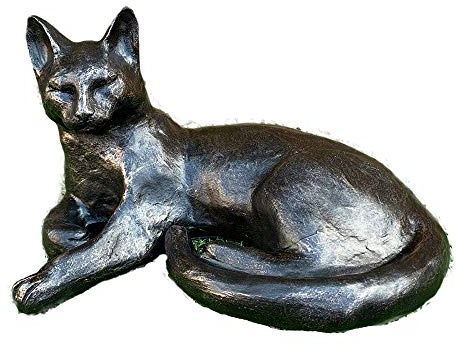 Darthome Bronze Effect Resin Laying Cat Pet Outdoor Garden Lawn Statue Sculpture Ornament 32cm