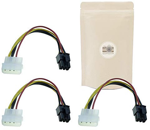Adaptout 3x cavo Molex - presa 4 poli Maschio verso presa 6 poli Femmina - Cavo PCI Express 18cm - Spina di alimentazione per scheda grafica - 4 pin verso 6 pin marca francese