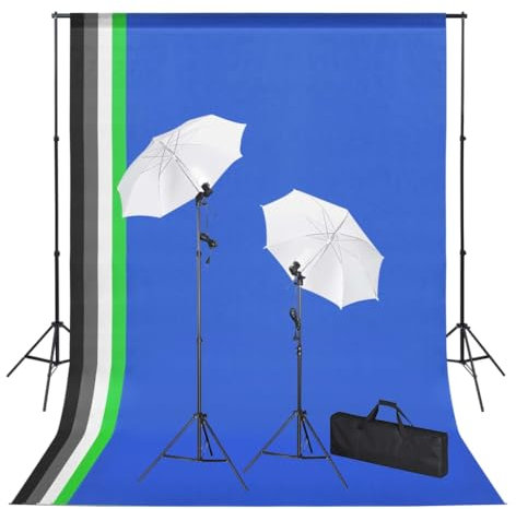 vidaXL Fotostudio Set Hintergrundsystem Studioschirm Studioleuchte Studiolampe Fotolampe Studioset Hintergrund Leuchten Schirm Stative Tragetaschen