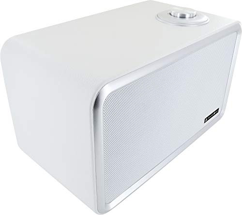 SCHWAIGER 661736 Moderner Retro Bluetooth Lautsprecher Modern-Vintage Speaker Lederoptik Holzgehäuse Akku Wireless HiFi Musikbox inkl. Klinkenkabel Micro-USB-Kabel weiß