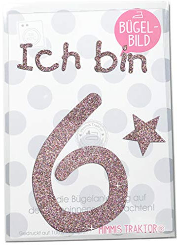 Bügelbild GLITZER Ich bin Wunschzahl mit Stern CONFETTI, 1, 2, 3, 4, 5, 6 oder 7 Aufbügler Applikationen Bügelsticker für Stoffe Textilien Kinder zum Aufbügeln Flicken, Farbe:6