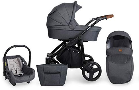 Kinderwagen 3in1 2in1 Isofix Kombikinderwagen Set + Zubehör Farbauswahl Rotax Black by ChillyKids Grey 01 2in1 ohne Babyschale