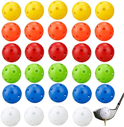 Lepidi 30 Stück Golfbälle Üben, Golf Trainingsbälle, Haustier Plastikball, Bunt Plastik 26 Loch Luftstrom Hohle Golfbälle für Schaukelübungen, Driving Range (6 Farben)