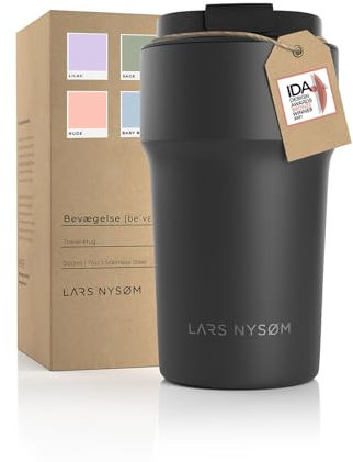 LARS NYSØM Thermo Kaffeebecher to go 500ml | Travel Mug 0,5 Liter mit Isolierung | Auslaufsicherer Edelstahl Thermobecher für Kaffee und Tee unterwegs | Teebecher (Carbon Black, 500ml)
