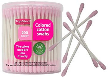 Confezione da 200 bastoncini di cotone rosa 100% cotone