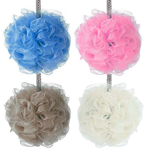 XINGSUI 4pcs maille luffa, éponge de douche exfoliante pour le corps masculin et féminin, bain doux, nettoyage et apaisement de la peau, luffa de bain (4 couleurs)