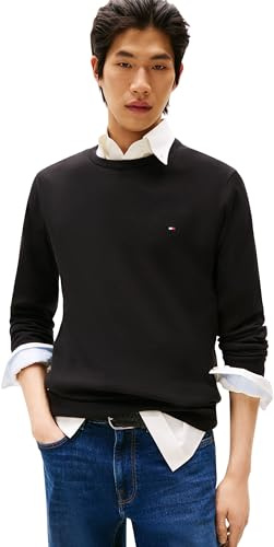 Tommy Hilfiger Herren Pullover Essential Cotton Crew Neck aus Baumwolle, Schwarz (Black), XS