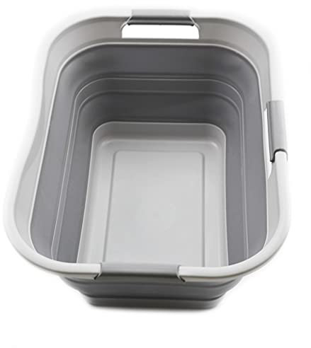 SAMMART 30L Collapsible Plastic Laundry Basket Organizer-Portable Washing Tub-Space Saving (1, Grey)