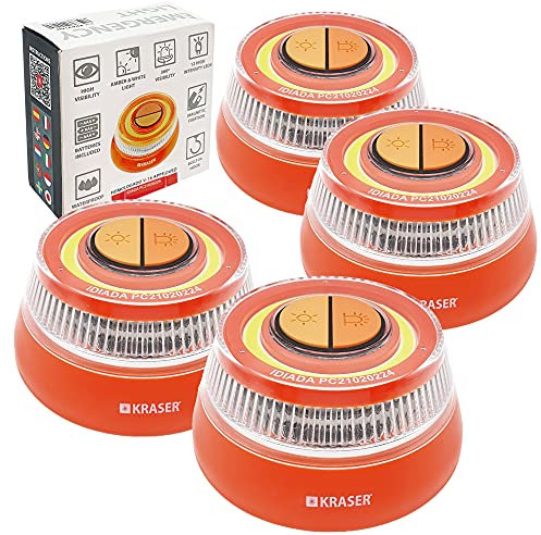 KRASER KR4V16NP4 Packung mit 4 LED-Licht Taschenlampe, Orange und Weiße Beleuchtung, Magnetische Magnetbefestigung, Aufhänger, AAA-Batterien im Lieferumfang Enthalten