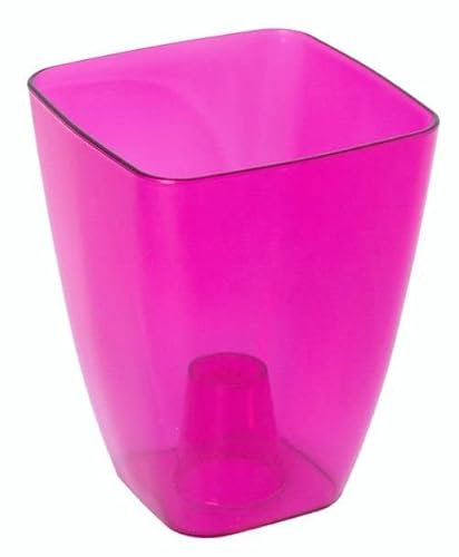 B2C Plant Orchid Pot Plastic 8 Colours Gloss Oval Planter Transparent Clear 12 cm (Pink transparent, Square)