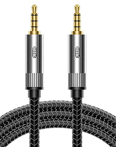 EMK Aux Cable, Nylon Braided 3.5mm Audio Lead for Car, Headphone, MP3 Player, Smartphone, Echo Dot, Tablet, Home Stereos, Laptop & More (TRRS to 3.5mm, 2M)