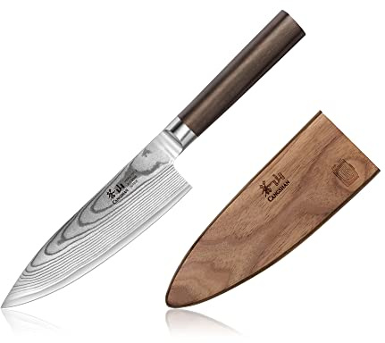 Cangshan HAKU Series 6-Inch Chef's Knife with Sheath, Forged X-7 Damascus Steel, 501035