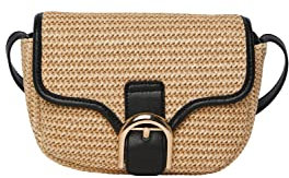 PIECES Damen Pcluna Straw Cross Body, Nature/Detail:black, keine Angabe