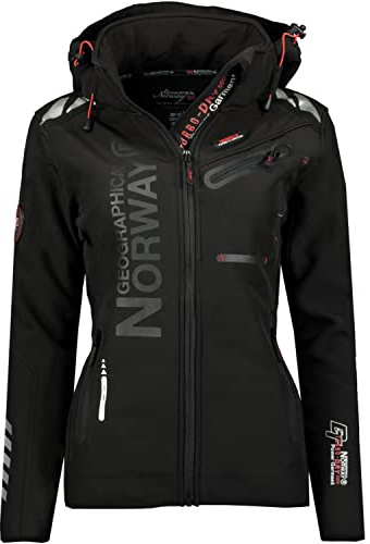 Geographical Norway Bell Women – Softshell Jacket for Women Winter – Fleece Down Jacket with Hood – Waterproof Clothing, Black, M