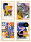 Nacnic Poster-Set mit 4 abstrakten Kubismus-Formen, ästhetische Kunstausstellung, farbige Illustrationen für die Gestaltung und Dekoration von Innenräumen, A4, mit holzfarbenem Rahmen.