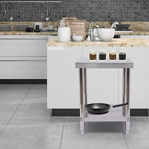 Edelstahltisch Arbeitstisch Küchentisch Lebensmittel Zubereitungstisch mit Verstellbare Füße, Edelstahl Catering Tisch für Küche, Bar, Restaurant, Haus, Hotel, Outdoor, 2 Stufen (60*60*80cm)