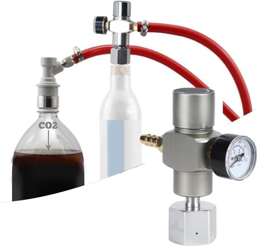 OKJHFD CO2-Gasregler, 2-in-1-Mini-CO2-Gasregler, Soda-Manometer mit Adapter 3/8 Zoll auf TR21.4, Gas-Kugelverschluss-Schnellkupplung für Hausbrauen