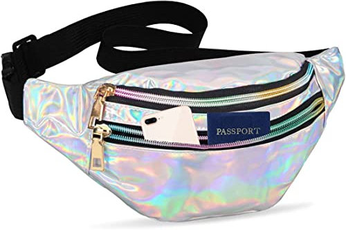 MCSQK Bauchtasche Silber Metallic, 80,90er Jahre Hüttasche für Kinder Mädchen Damen Herren Frauen und Männer Party Festival Sport Outdoor Travel Camping Wandern Wasserdicht Gürteltasche für Handy Geld