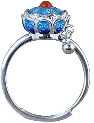 Mesnt Ring Verstellbar Silber, 925 Sterling Silber Mantra-Glocke aus Emaille Ringe FrauenSilber Blau, Größe Einstellbar