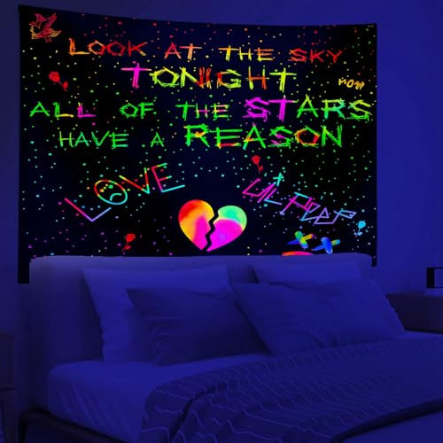PSYHILAR Schwarzlicht Lil Peep Tapisserie, Schwarzlicht-Poster für Schlafzimmer, Star Shopping Rapper UV-Flagge (152,4 x 127,7 cm)