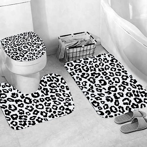 EKSED Badteppich 3 Stück Weiche saugfähige Badematten,Tierisches Leopardenmuster,rutschfeste Badematte Teppiche & Toilettendeckelabdeckung Set Waschbar