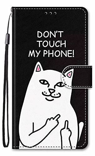Nodigo-EU für Xiaomi Redmi 12 4G 5G Hülle Leder Magnetisch Kickstand mit Kartenfach 360 Grad Tier Muster Motiv Lustig Design Silikon Flip Hüllen Handyhülle Tasche Case - Don't Touch My Phone