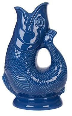 Gurgly Cute Azure Blue Glug Jug Mini 10cm 50 ml – Tiny Fish Water Jug, Decorative Fish Vase, Ornament or Shot Glass