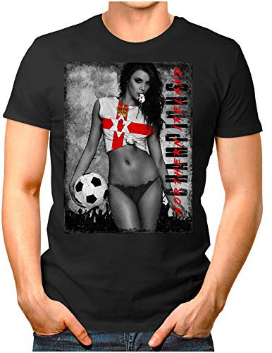 OM3 - Northern-Ireland-Champions - Herren T-Shirt mit Länderflagge Ländershirt Fan Sexy Girl Frau Fußball Trikot Nordirland Vintage Schwarz 4XL