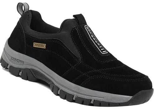 AZMAHT Mocasines sin Cordones para Hombre Zapatillas Trail Running Hombre Zapatillas Senderismo Trekking Zapatos Montaña Antideslizantes Transpirables,Negro,41/255mm