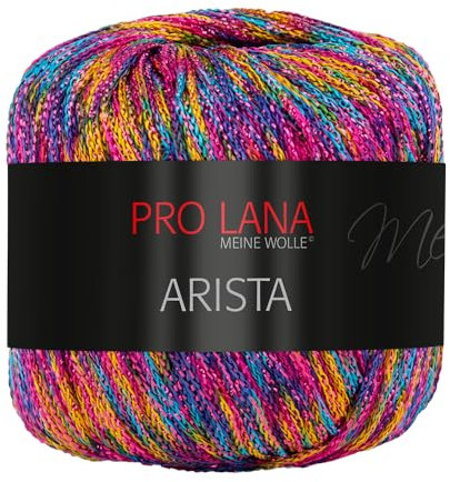Frida's Wollhaus Pro Lana 25 g Arista Häkelgarn Effektgarn Glitzergarn Lurexgarn weich 12 Farben (350 | Pink-türkis-gelb)