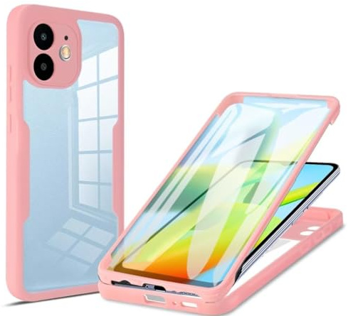 FMPCUON Hülle Kompatibel mit iPhone X/iPhone XS Handyhülle, Superleichte Ultradünne 360 Grad Vollbildabdeckung Vorne und Hinten Gehärtetes Glas Schutzhülle Bumper [Einteiliges Design] Rosa