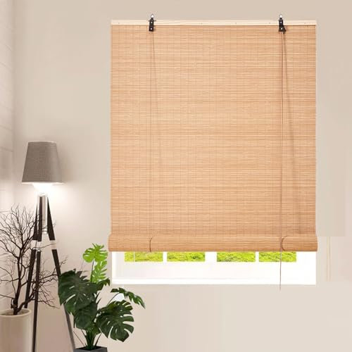 Sh000ad Retro Bambus Rollo Bohren,Raffrollos Bambus Vorhang,Naturholz Jalousie,Verdunkelungsrollos Für Türen & Fenster,Sonnenschutz Sichtschutz,Anpassbar,Breite x Höhe (40cm x 80cm)