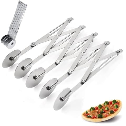 KOMUNJ 5 Wheels Stainless Steel Pizza Cutter, 5 Wheel Pizza Cutter, 5 Wheel Dough Cutter, Dough Divider, Multi-Round Dough Cutter, Cake Divider, Sheet Cake, for Pizza, Cake, Dough