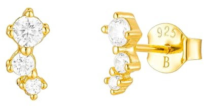 Brandlinger ® Ohrstecker Silber 925 mit Stein bunt. Schmuck Damen vergoldet mit 18 Karat (Silber und Gold) für Frauen und Mädchen. Größe der funkelnden Ohrstecker: 5,8mm