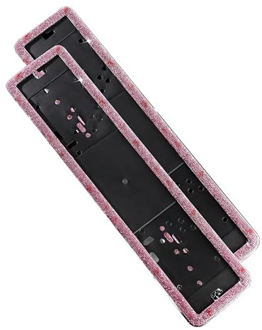 ontto 2 Piece Car Registration Number Plate Holders Bling Rhinestones Aluminum Alloy Frame Universal Surrounds Fits UK EU Standard 520mm x 110mm License Plate Pink