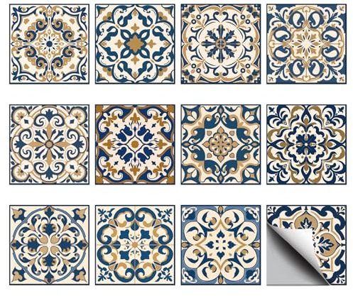 CHGCRAFT 36 Stück 12 Stil Marokkanische Mandala Fliesenaufkleber 10x10cm Abziehen Und Aufkleben, Wasserdichte Selbstklebende Fliesenaufkleber Für Küchen- Und Badezimmerdekoration