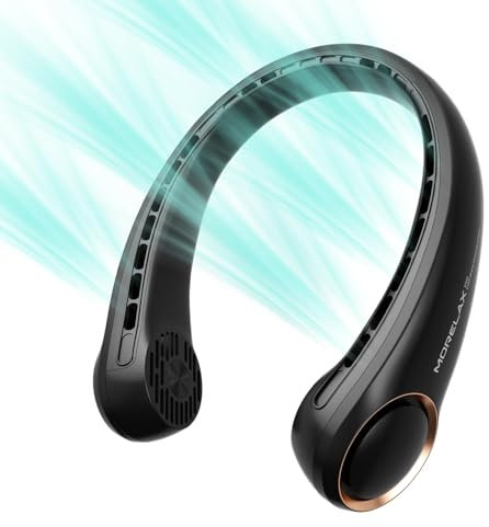 Morelax Neck Fan, Portable Neck Fan,Hands Free Bladeless Mini Fan with 360°Cooling Airflow, 3 Speeds Adjustable,Ultra Quiet Wearable, Suitable for Indoor Outdoor Travel Sports (Black)