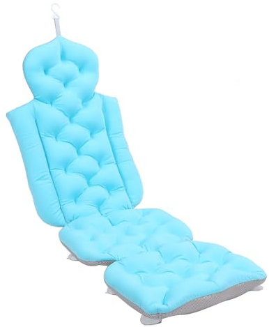 Ganzkörper-Badekissen, Luxuriöses Badewannenkissen für die Badewanne mit Rutschfesten Saugnäpfen und Wäschesack, Badematte Zur Unterstützung von Kopf und Nacken (Blue)