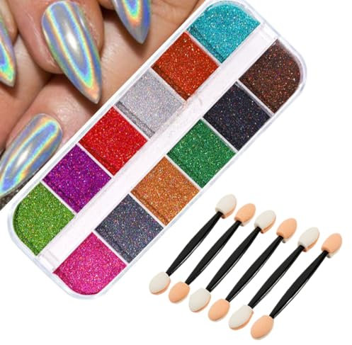 QEDBOJE Chrome Nail Powder, Spiegel Effekt, Chrome Pigmente, Mirror Nail, Glitzerpuder, Metallic Chrome Nägel (12 Farben)