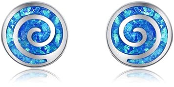 DAYLINLOVE Opal Ohrringe 925 Sterling Silber Blauer Opal Spiral Creolen Ohrstecker Opalschmuck Geschenke für Frauen Mädchen