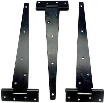 Jones DIY 3PK Heavy Duty Black Tee Hinges, 12 (300mm), Classic Style, Carbon Steel, Lacquered Finish, Surface Mount, 3 Count
