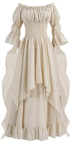 Women's Victorian Dress Renaissance Medieval Costume Gothic Witch Dress for Women Ivory L
