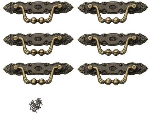 IUSOT 6 Stück Vintage Möbelgriff Zinklegierung Antik Schrankgriffe Für Schubladen Kommoden Schränke Retro Türgriff Mit 12 Schrauben Dekorative Möbelgriffe Für Küche DIY Hauseinrichtung