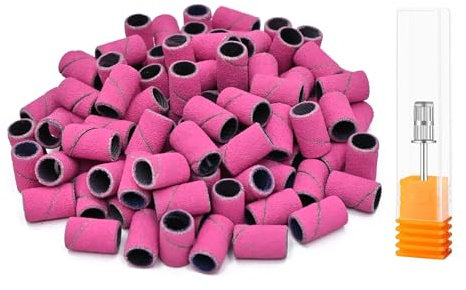 LICQIC 100 Pcs 240# Nail Drill Sanding Bands, Grit Nail Files for 3/32 Shank Inch Nail Drill Bits for Electric Nail Files Nail Drill Machine, to Polish Art Acrylic Gel Fake Nails, Pink