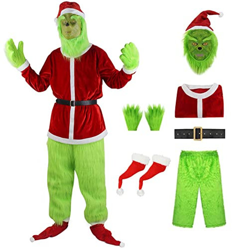 bi bi hou Grinch Kostüm mit Mask Zubehör Weihnachten Grinch Cosplay Kostüm Anime Cosplay Outfit Halloween Karneval Party Bühnenauftritt Kostüm für Erwachsene