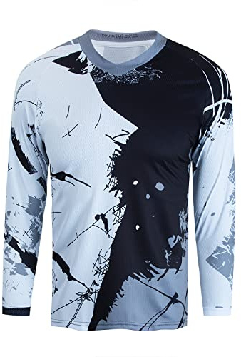 Kinder Radtrikot für Jugendliche Mountainbike Jungen Motocross Langarm Shirts Downhill Shirt Mädchen Fahrradfahren Biker Rennbekleidung Schwarz/Grau Größe L