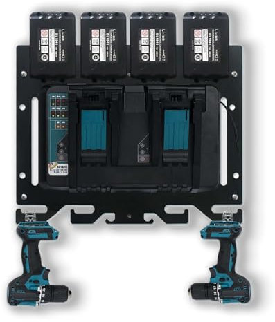 Holder Battery, 3-In-1 Wall Mount Batteries 18v 14.4v Chargers And Cordless Drill. Stable 4 Battery Charger And Cordless Drill Holder