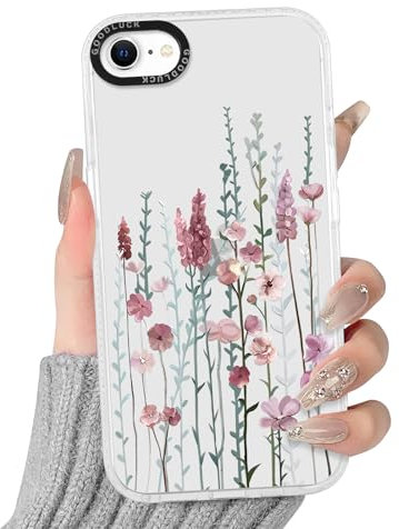 Yirlbey Transparente Coque pour iPhone 7/8/SE2020/SE2022, Aesthetic Fleur Motif Étui Design Rose Housse de Téléphone pour Filles, Silicone Cover Antichoc Protection Case pour iPhone SE 4,7,Lavande